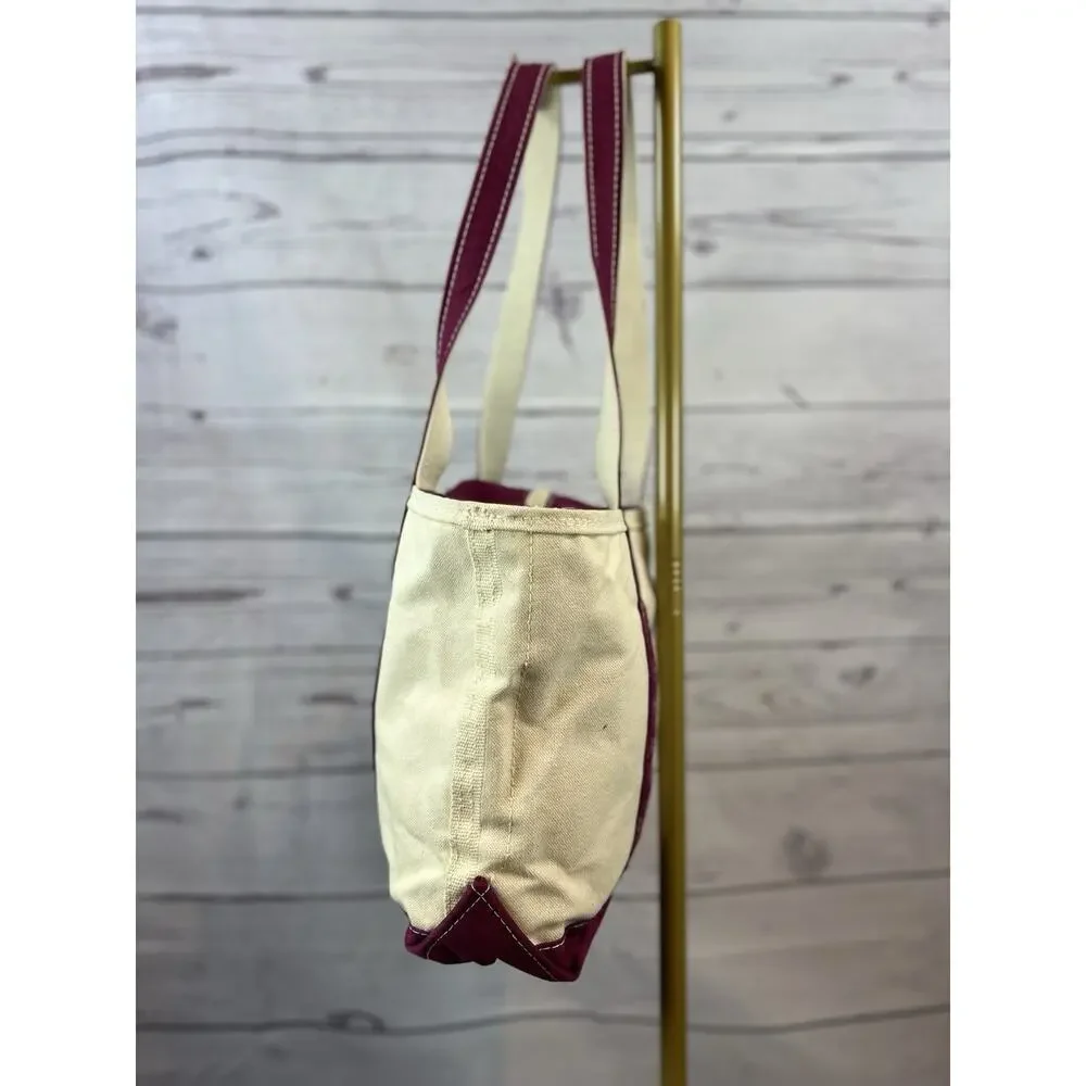 L.L.Bean Boat and Tote Canvas Bag Vintage Plum Red Cream Medium - Picture 3 of 11